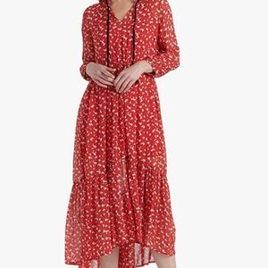 Lucky brand Ryan 3/4 sleeve red floral Prarie dress size M